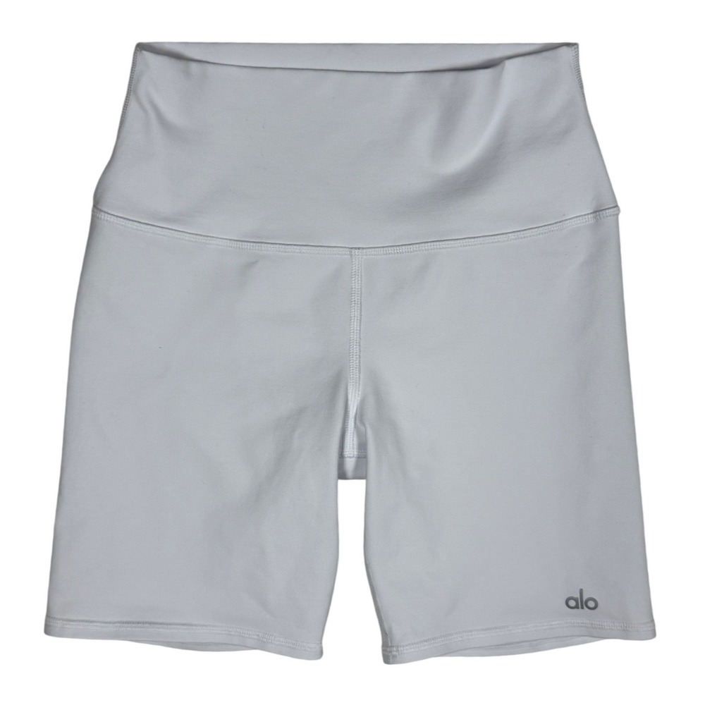 ALO YOGA High Waist Biker Shorts, Major Moves, White, Size Small